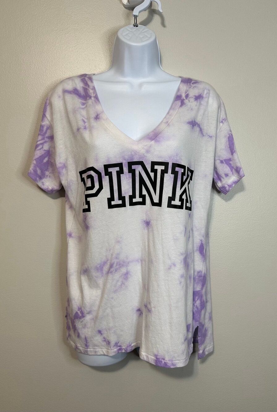 PINK Tie Dye V-Neck Tee Purple White